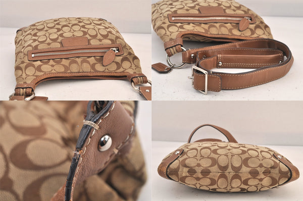 Authentic COACH Signature Shoulder Bag Purse Canvas Leather F14689 Brown 8697M