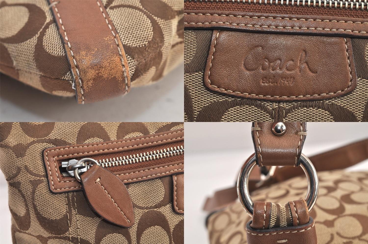 Authentic COACH Signature Shoulder Bag Purse Canvas Leather F14689 Brown 8697M