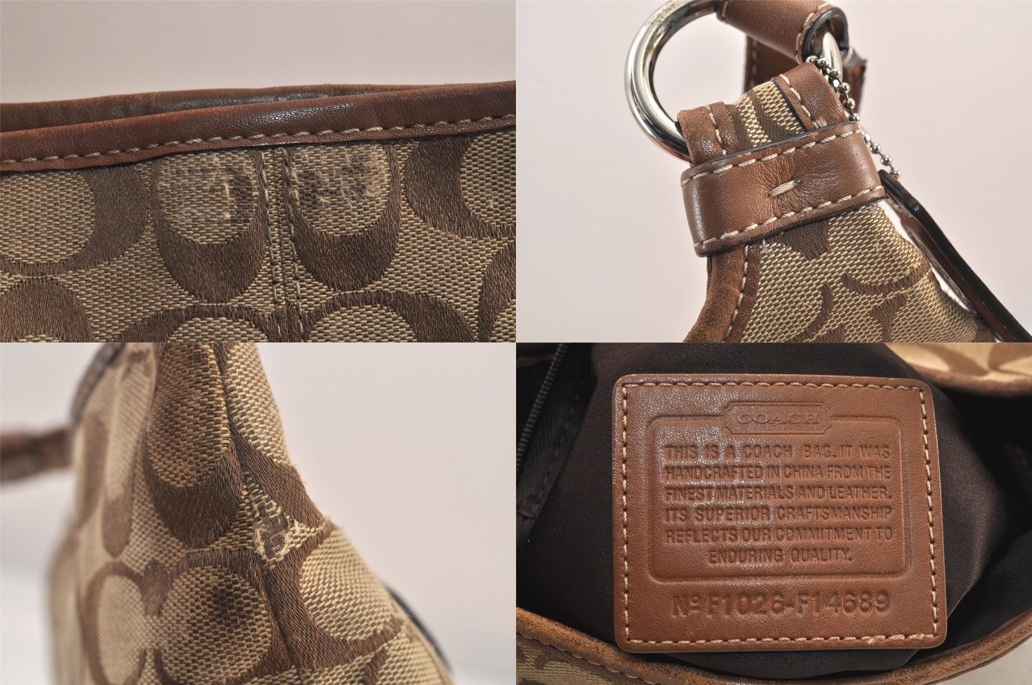 Authentic COACH Signature Shoulder Bag Purse Canvas Leather F14689 Brown 8697M