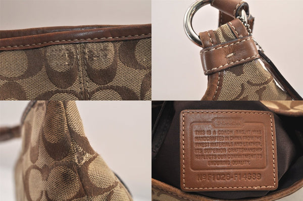 Authentic COACH Signature Shoulder Bag Purse Canvas Leather F14689 Brown 8697M