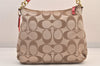 Auth COACH Signature Poppy 2Way Shoulder Bag Canvas Leather F20064 Beige 8698M