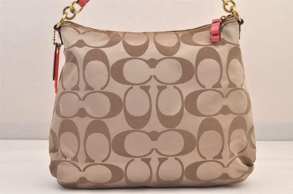 Auth COACH Signature Poppy 2Way Shoulder Bag Canvas Leather F20064 Beige 8698M