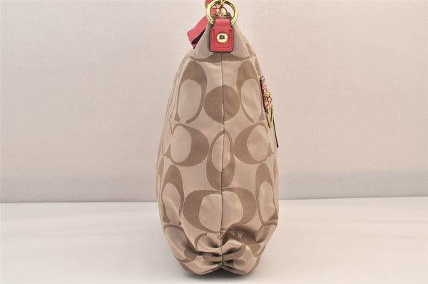Auth COACH Signature Poppy 2Way Shoulder Bag Canvas Leather F20064 Beige 8698M