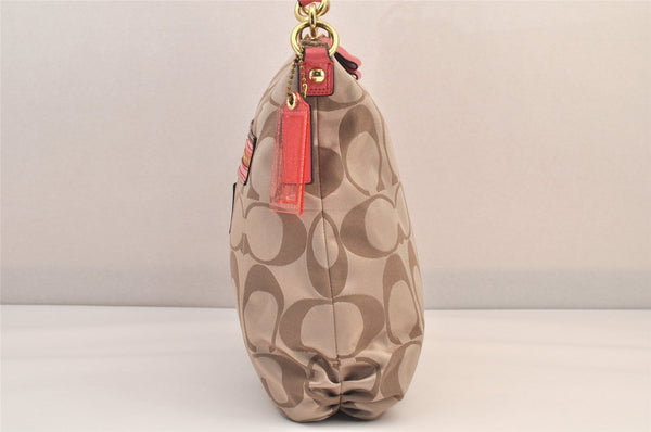 Auth COACH Signature Poppy 2Way Shoulder Bag Canvas Leather F20064 Beige 8698M