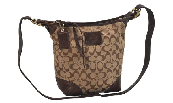 Authentic COACH Signature Shoulder Cross Bag Canvas Leather F12390 Brown 8699M