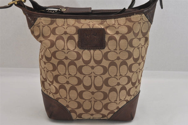 Authentic COACH Signature Shoulder Cross Bag Canvas Leather F12390 Brown 8699M