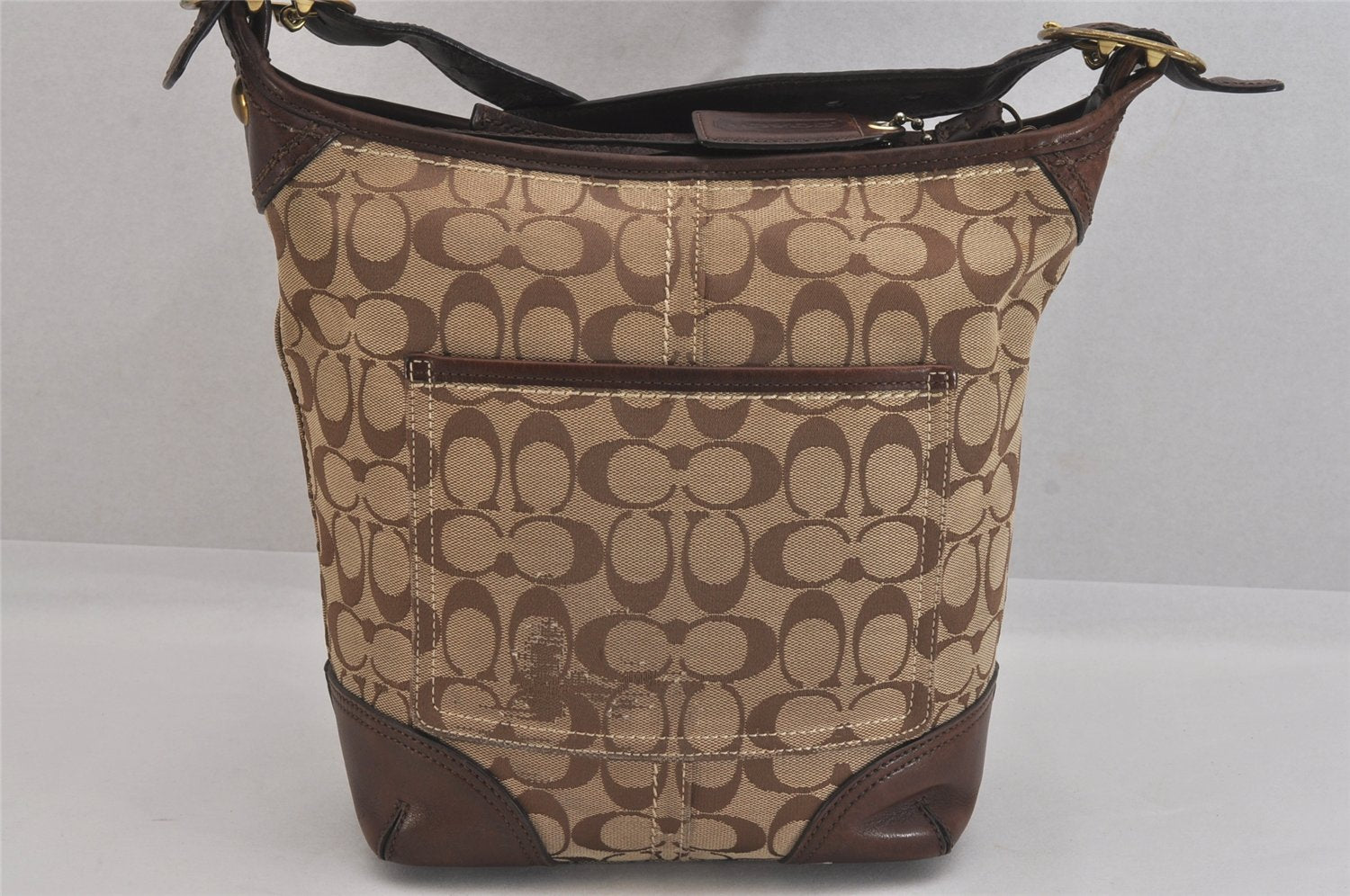Authentic COACH Signature Shoulder Cross Bag Canvas Leather F12390 Brown 8699M