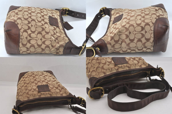 Authentic COACH Signature Shoulder Cross Bag Canvas Leather F12390 Brown 8699M