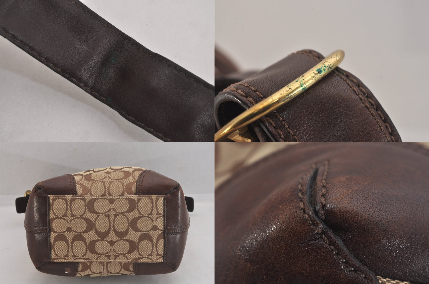 Authentic COACH Signature Shoulder Cross Bag Canvas Leather F12390 Brown 8699M