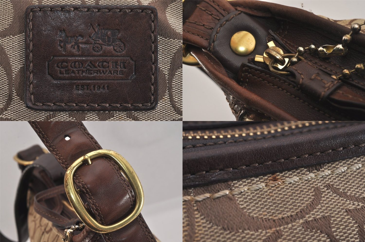 Authentic COACH Signature Shoulder Cross Bag Canvas Leather F12390 Brown 8699M