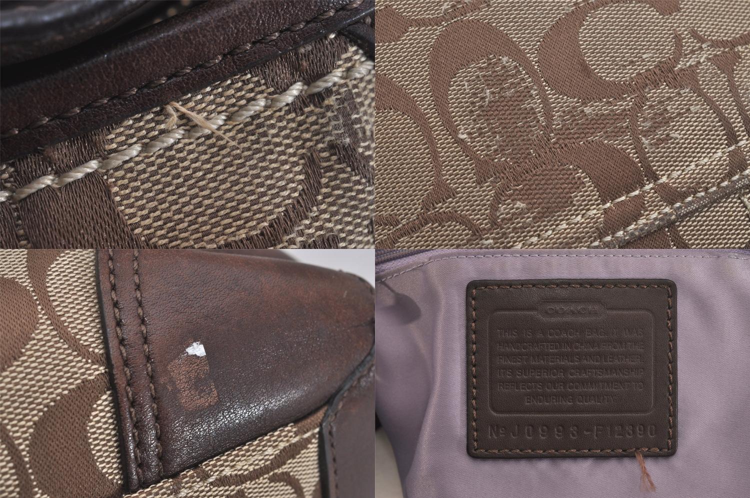 Authentic COACH Signature Shoulder Cross Bag Canvas Leather F12390 Brown 8699M
