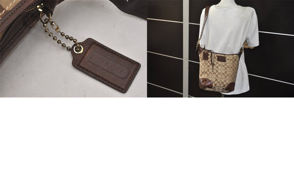 Authentic COACH Signature Shoulder Cross Bag Canvas Leather F12390 Brown 8699M