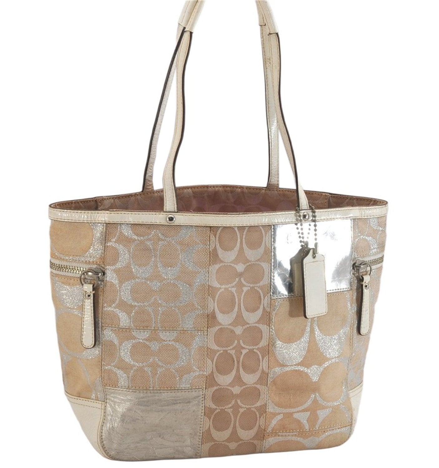 Authentic COACH Signature Shoulder Tote Bag Canvas Leather 13498 Beige 8701M