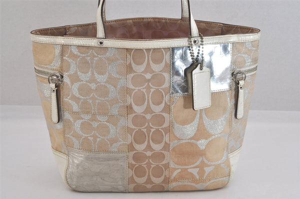 Authentic COACH Signature Shoulder Tote Bag Canvas Leather 13498 Beige 8701M