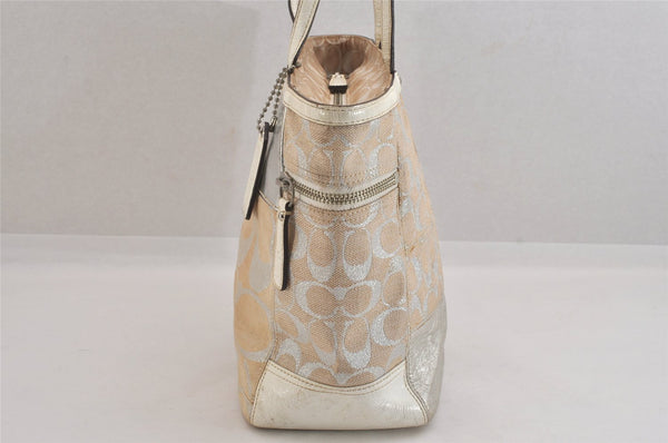 Authentic COACH Signature Shoulder Tote Bag Canvas Leather 13498 Beige 8701M