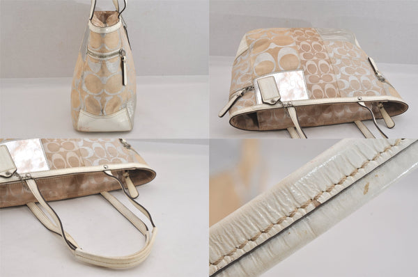 Authentic COACH Signature Shoulder Tote Bag Canvas Leather 13498 Beige 8701M