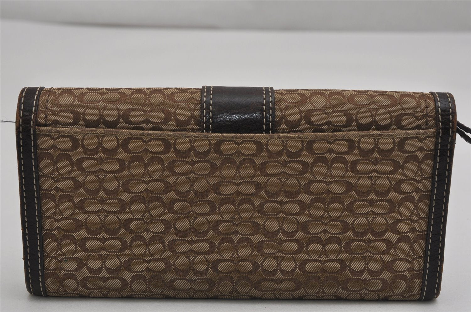 Authentic COACH Signature Vintage Long Wallet Purse Canvas Leather Brown 8703J