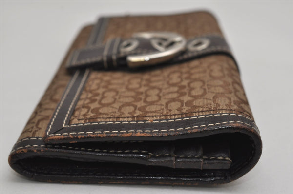 Authentic COACH Signature Vintage Long Wallet Purse Canvas Leather Brown 8703J