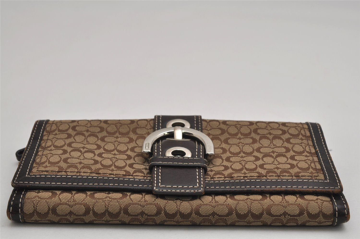 Authentic COACH Signature Vintage Long Wallet Purse Canvas Leather Brown 8703J