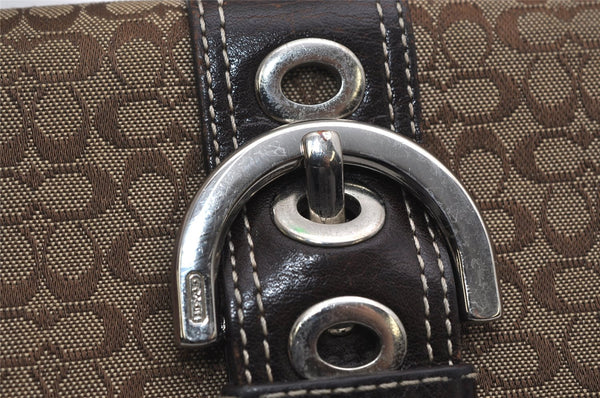 Authentic COACH Signature Vintage Long Wallet Purse Canvas Leather Brown 8703J