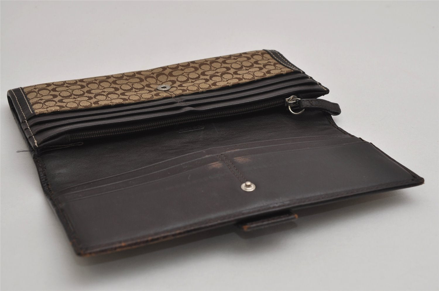Authentic COACH Signature Vintage Long Wallet Purse Canvas Leather Brown 8703J