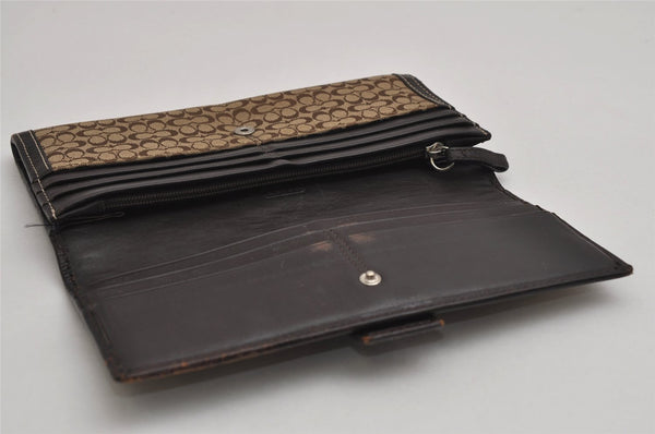 Authentic COACH Signature Vintage Long Wallet Purse Canvas Leather Brown 8703J