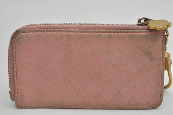 Authentic CHANEL Vintage Calf Skin Bicolore Camellia Coin Purse Case Pink 8706J