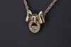 Authentic GIVENCHY Logo Ribbon Rhinestone Chain Pendant Necklace Gold Tone 8708J