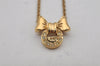 Authentic GIVENCHY Logo Ribbon Rhinestone Chain Pendant Necklace Gold Tone 8708J