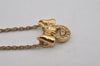 Authentic GIVENCHY Logo Ribbon Rhinestone Chain Pendant Necklace Gold Tone 8708J