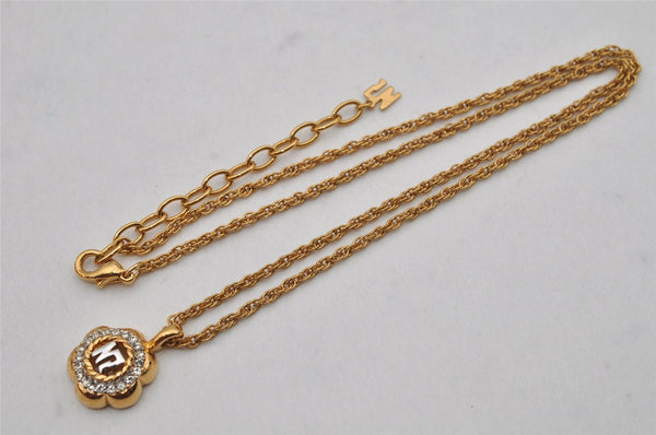 Authentic NINA RICCI Gold Tone Rhinestone Flower Chain Pendant Necklace 8709J