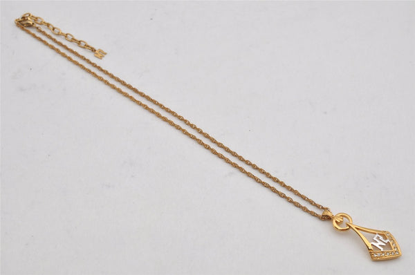 Authentic NINA RICCI Gold Tone Rhinestone Drop Chain Pendant Necklace 8710J