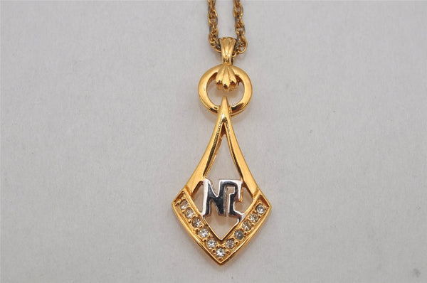 Authentic NINA RICCI Gold Tone Rhinestone Drop Chain Pendant Necklace 8710J