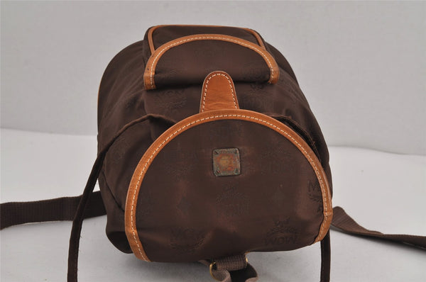 Authentic MCM Visetos Nylon Leather Vintage Drawstring Backpack Brown 8715J