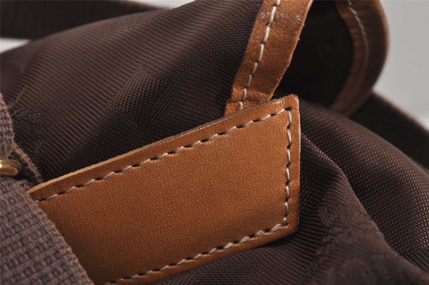 Authentic MCM Visetos Nylon Leather Vintage Drawstring Backpack Brown 8715J