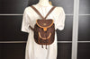 Authentic MCM Visetos Nylon Leather Vintage Drawstring Backpack Brown 8715J