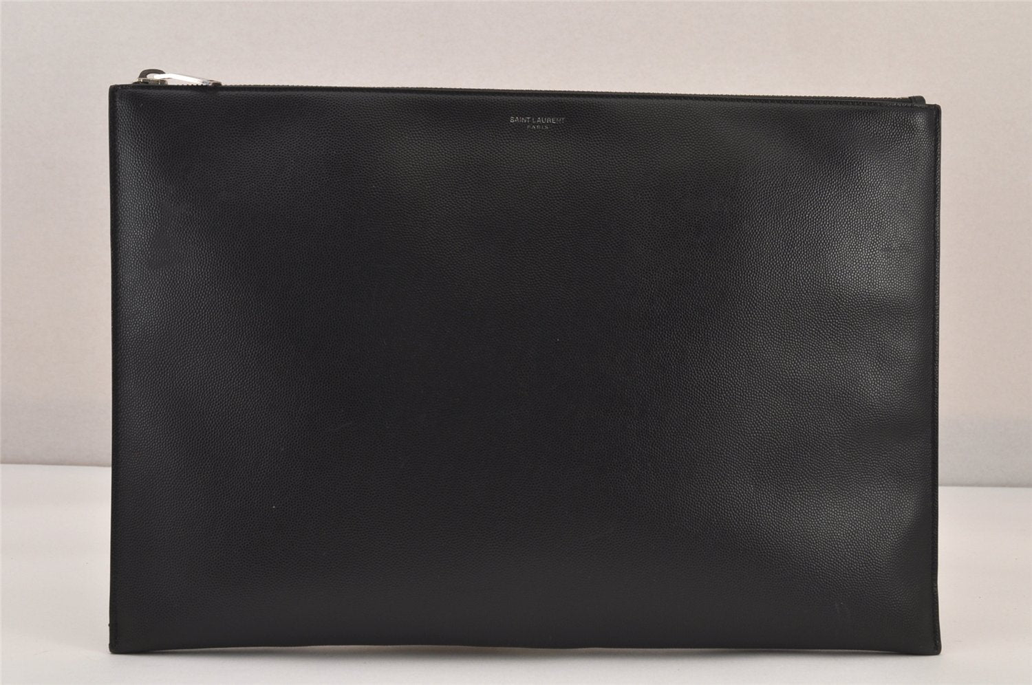 Authentic SAINT LAURENT Documents Case Clutch Bag Leather Black YSL 8717M