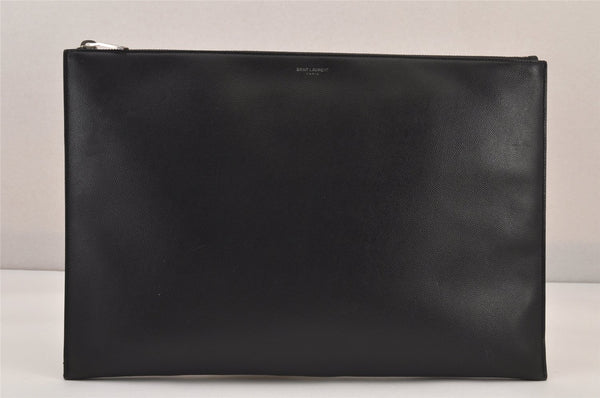 Authentic SAINT LAURENT Documents Case Clutch Bag Leather Black YSL 8717M