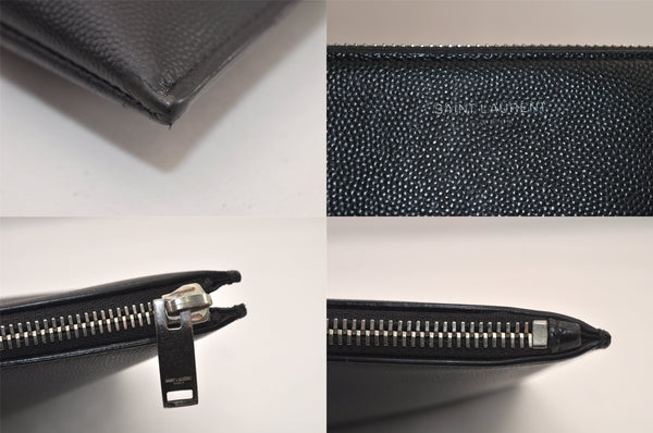Authentic SAINT LAURENT Documents Case Clutch Bag Leather Black YSL 8717M