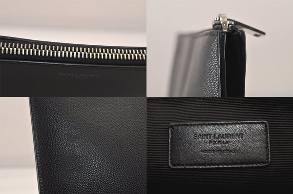 Authentic SAINT LAURENT Documents Case Clutch Bag Leather Black YSL 8717M