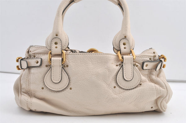 Authentic Chloe Vintage Paddington Leather Shoulder Hand Bag White 8719J