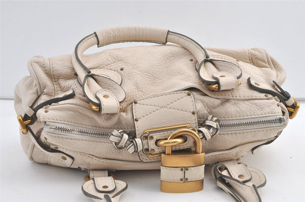 Authentic Chloe Vintage Paddington Leather Shoulder Hand Bag White 8719J