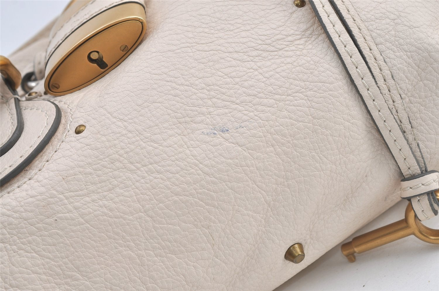 Authentic Chloe Vintage Paddington Leather Shoulder Hand Bag White 8719J