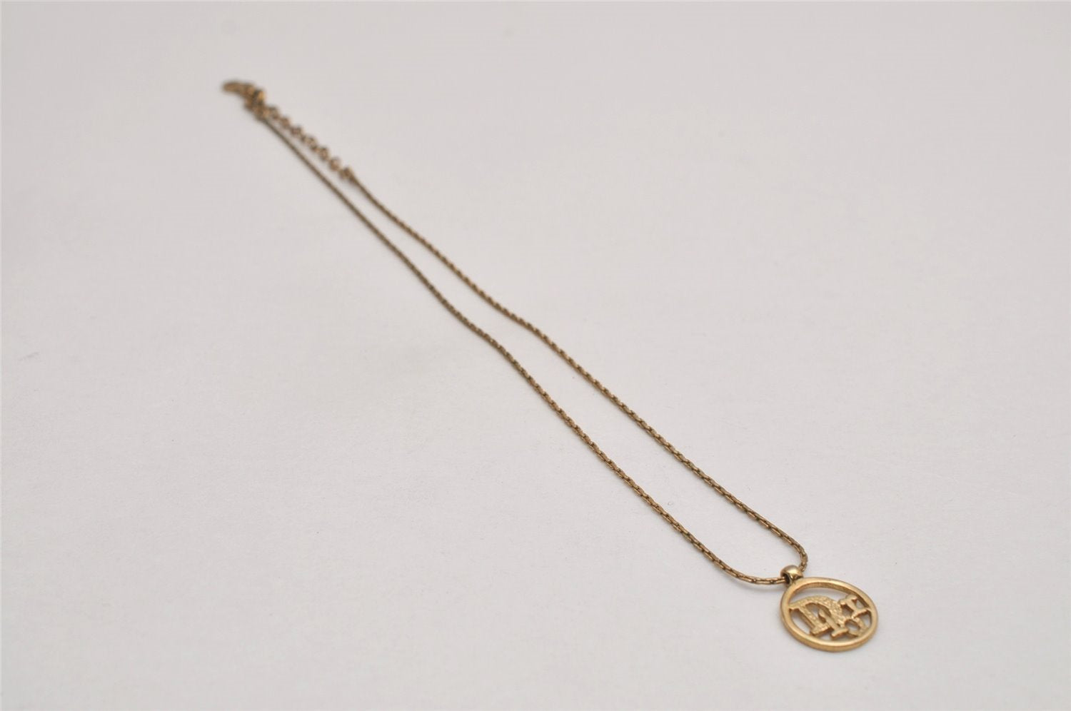 Authentic Christian Dior Gold Tone Chain Pendant Necklace CD 8720J