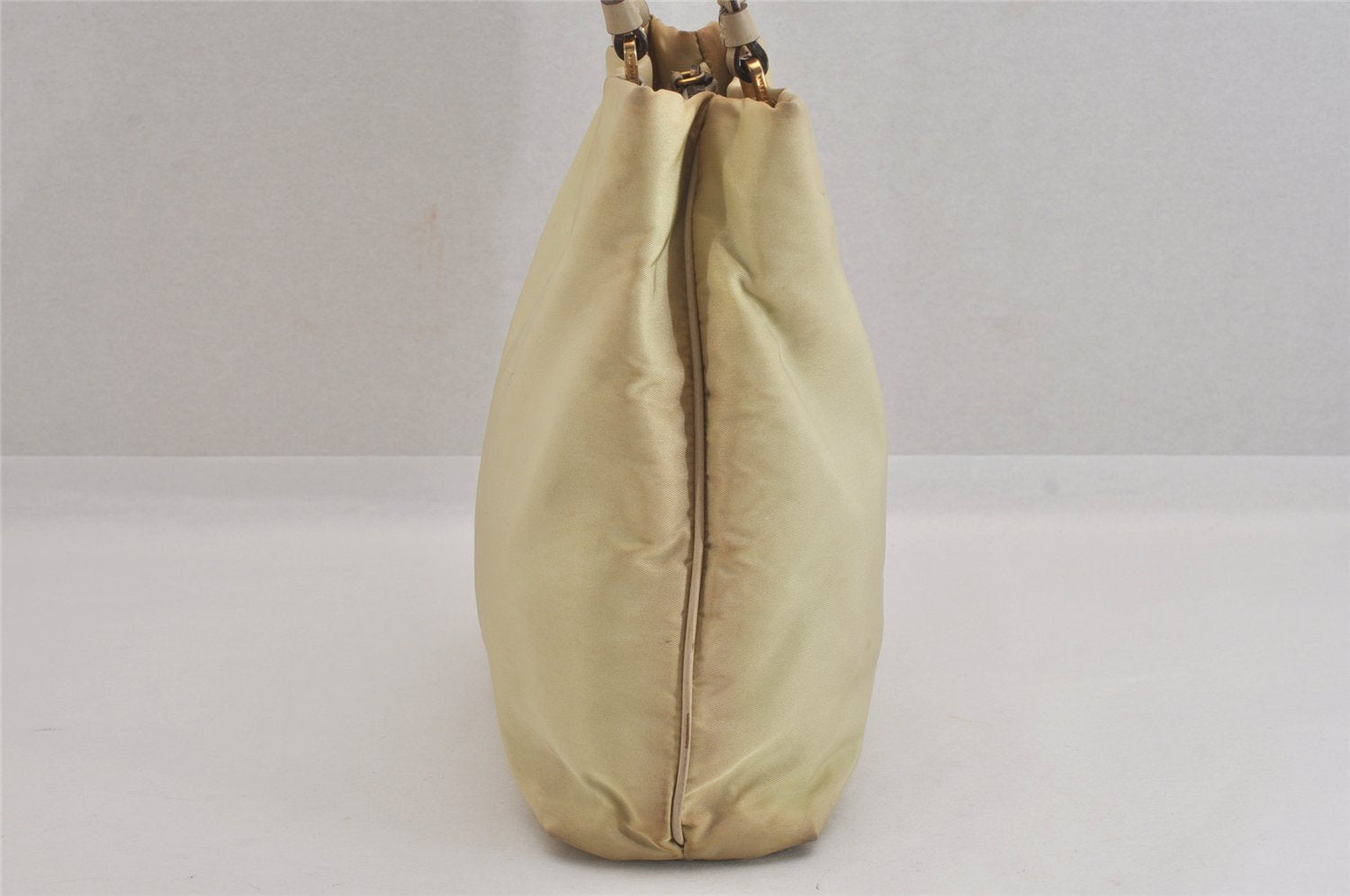 Authentic PRADA Vintage Nylon Leather Hand Bag Purse Beige 8720M