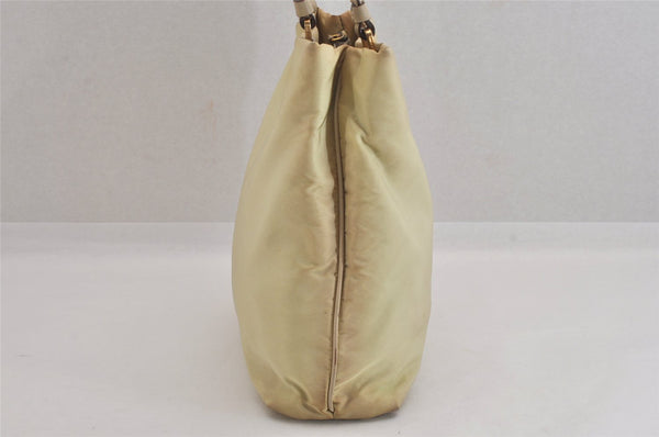 Authentic PRADA Vintage Nylon Leather Hand Bag Purse Beige 8720M