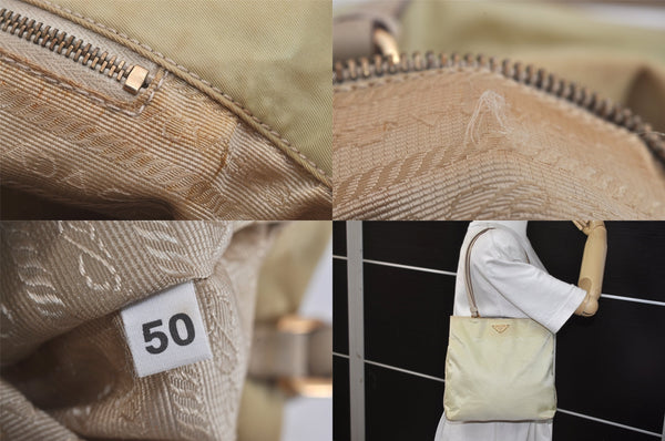 Authentic PRADA Vintage Nylon Leather Hand Bag Purse Beige 8720M
