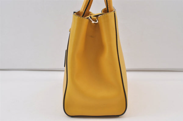 Authentic FENDI Vintage 2JOURS Leather 2Way Shoulder Hand Bag Purse Yellow 8724J