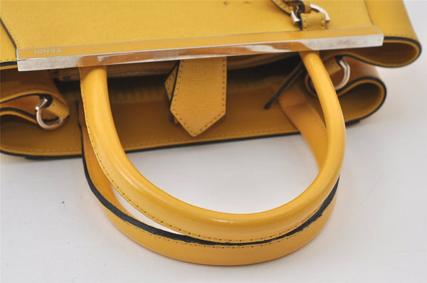 Authentic FENDI Vintage 2JOURS Leather 2Way Shoulder Hand Bag Purse Yellow 8724J