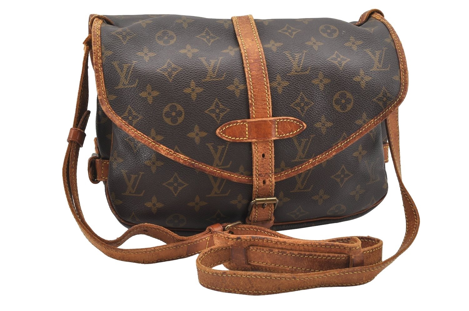 Authentic Louis Vuitton Monogram Saumur 30 Shoulder Cross Bag M42256 Junk 8726I